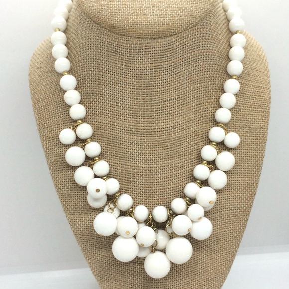 VINTAGE 80S TRIFARI BAUBLE BEAD NECKLACE WHITE GOLD COLLAR ACRYLIC DANGLE - Picture 1 of 15